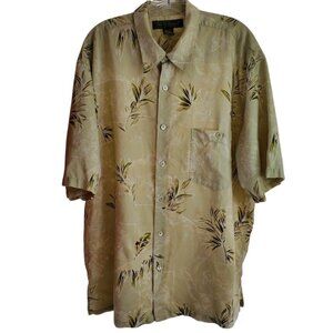 Tori Richard XL Silk Hawaiian Shirt Green Palm Print Honolulu